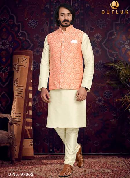 Peach Colour Outluk 97 New Latest Designer Ethnic Wear Kurta Pajama With Jacket Collection 97002